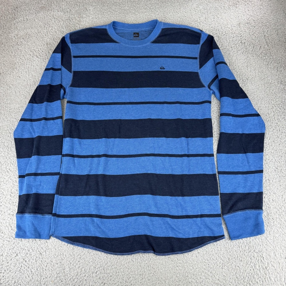 Quiksilver Shirt Mens XL Blue Black Striped Long Sleeve‎ Crewneck Pullover surf